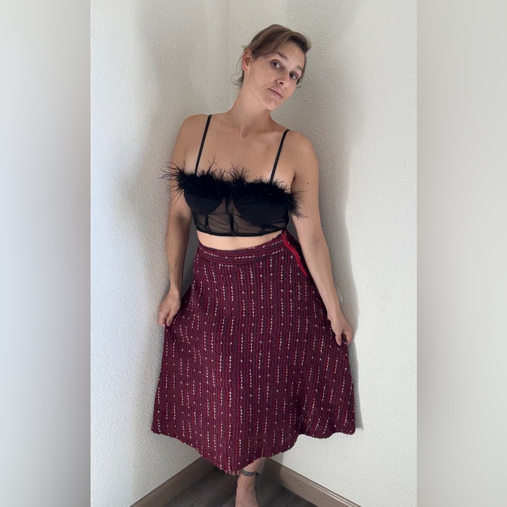 Anthropologie Maeve Anisa Textured Midi Skirt Small Lined Wine Bordeaux